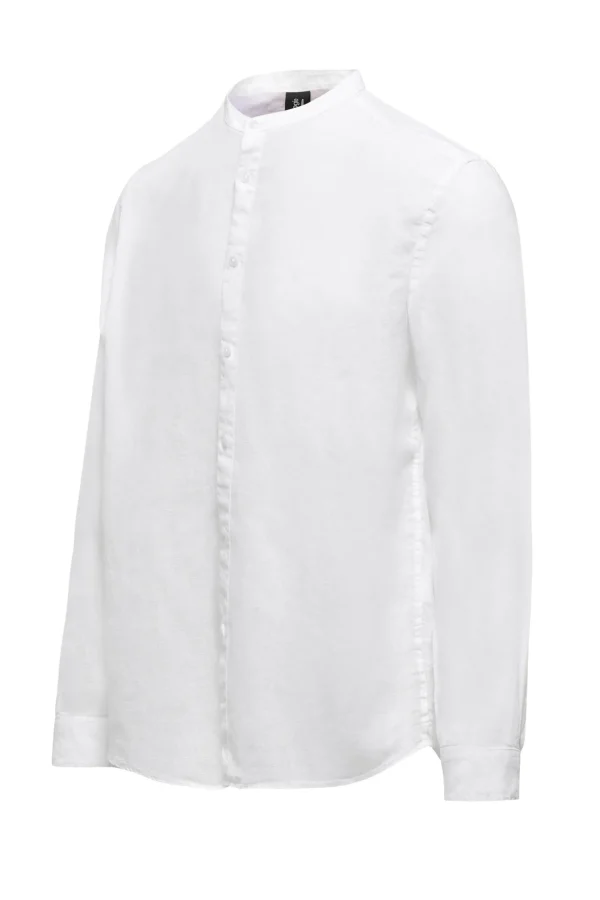Uomo Bomboogie Camicie>Camicia In Lino Con Collo Alla Coreana