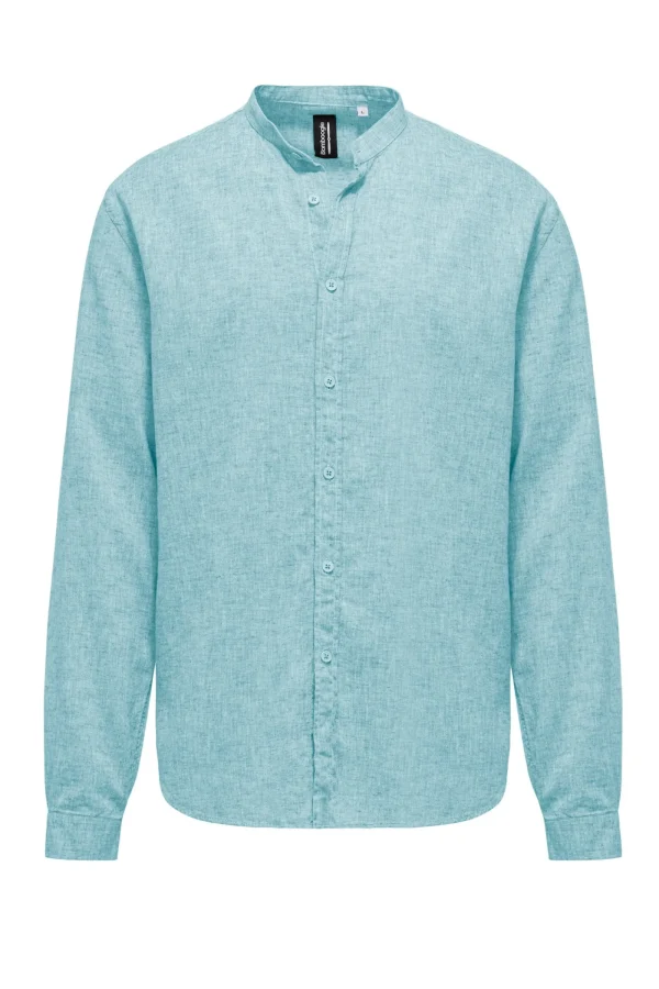 Uomo Bomboogie Camicie>Camicia In Lino/Cotone Con Collo Alla Coreana