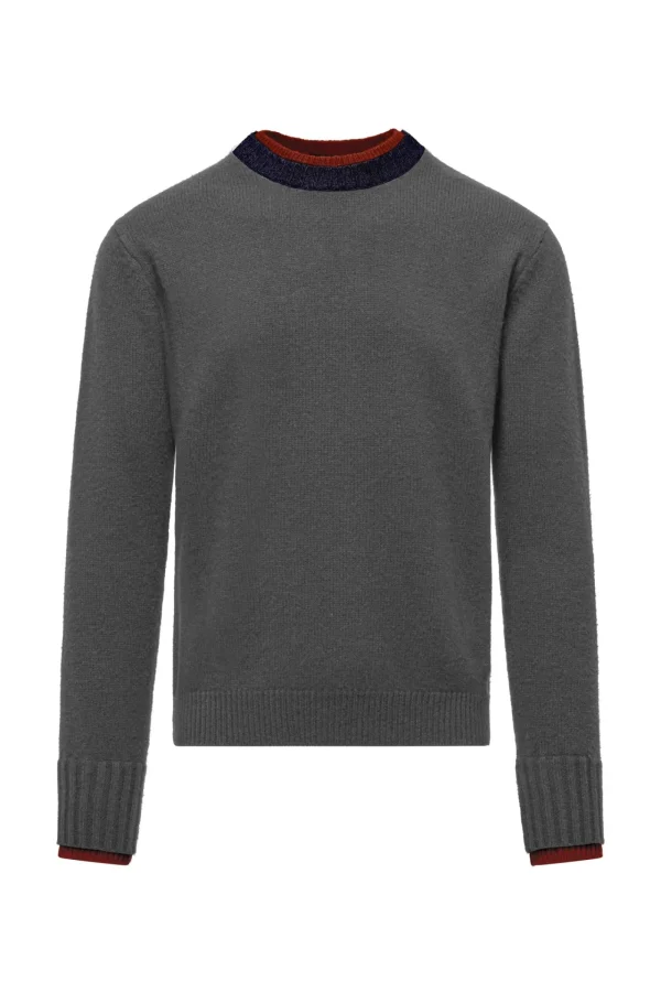 Uomo Bomboogie Maglioni & Pullover>Girocollo In Lana Rasata Con Profili Bicolore